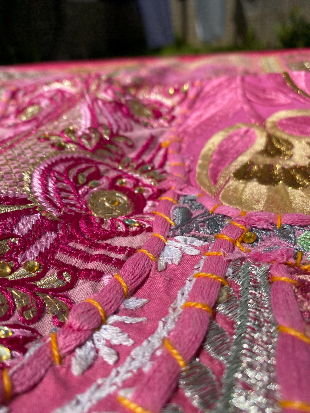 Pink Palace Vintage Indian Patchwork Wall Hanging – texture and finish detail