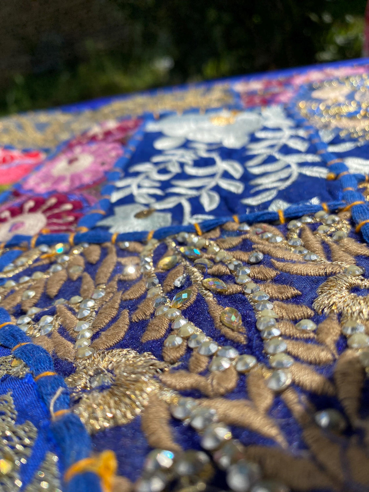 Midnight Maharaja Blue and Gold Wall Hanging – close-up detail
