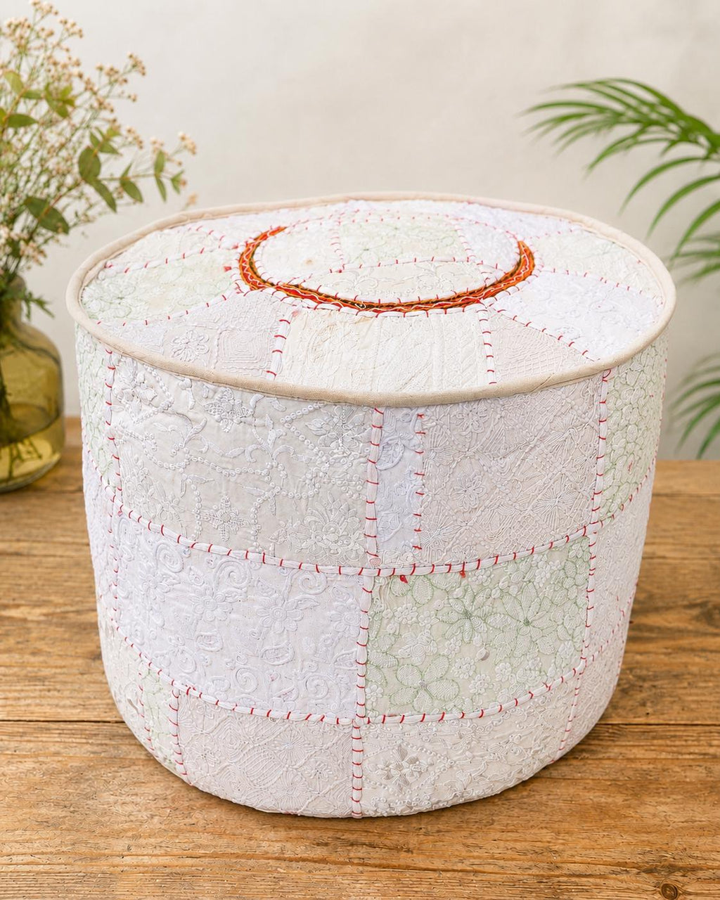 Ivory Vintage Indian Patchwork Pouffe – alternate product view