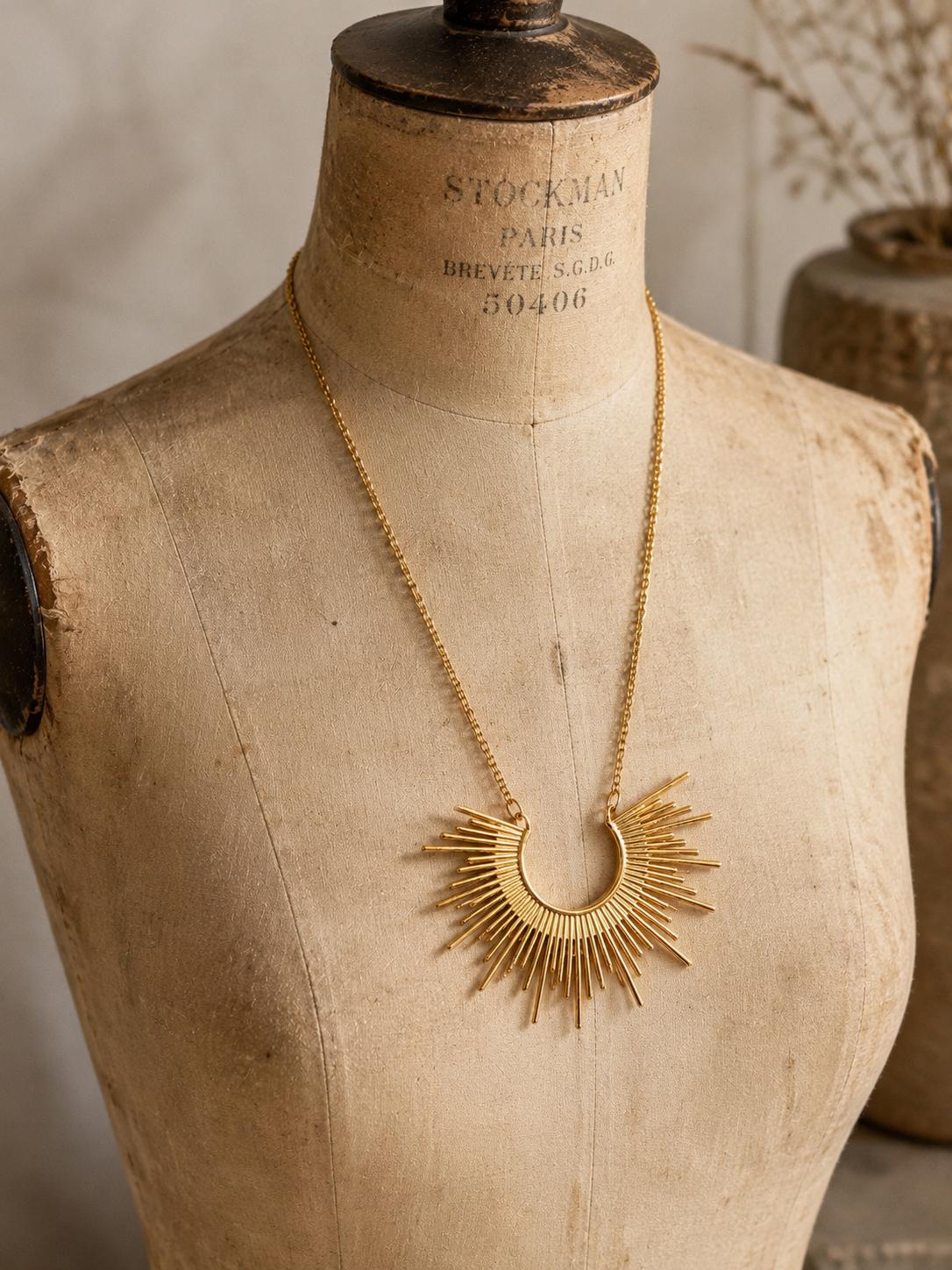 Handmade Solid Brass Sunburst Necklace – additional detail