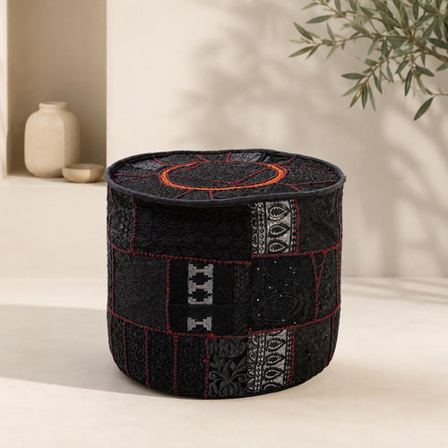 Charcoal Vintage Indian Patchwork Pouffe – main product view