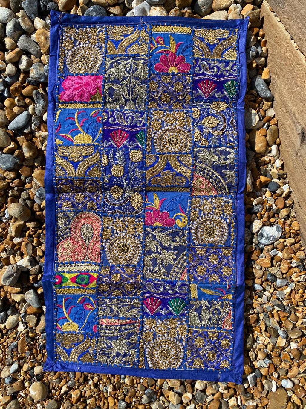 Blue Vintage Indian Patchwork Wall Hanging – product styling view