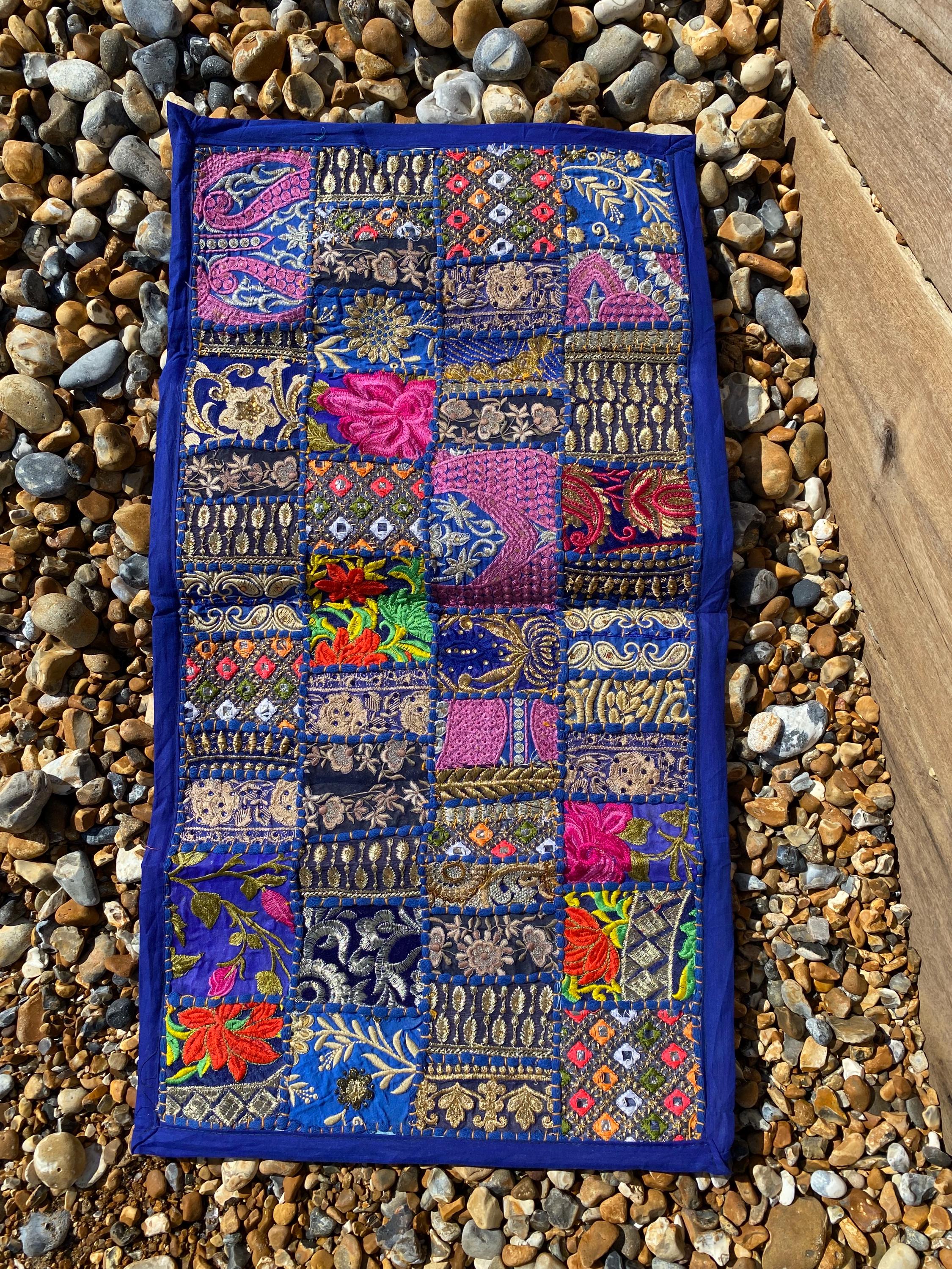 Blue Vintage Indian Patchwork Wall Hanging – main product view