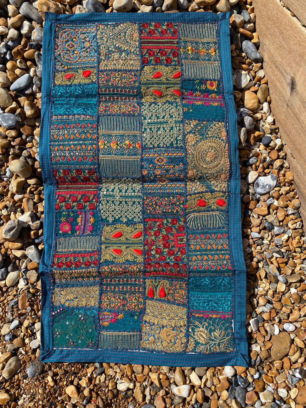 Blue Vintage Indian Patchwork Wall Hanging – additional detail