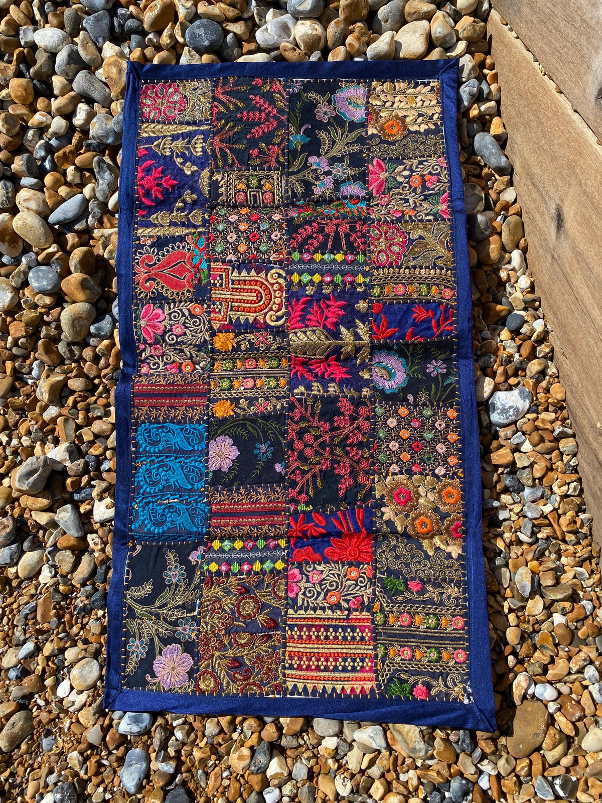 Blue Vintage Indian Patchwork Wall Hanging – texture and finish detail