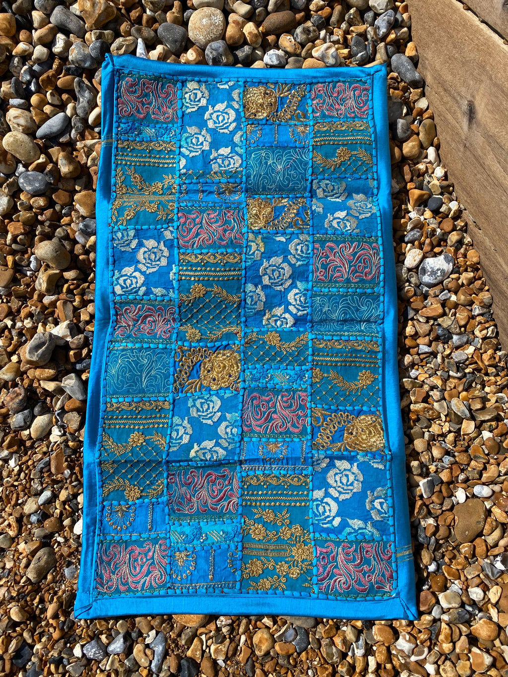Blue Vintage Indian Patchwork Wall Hanging – craftsmanship detail