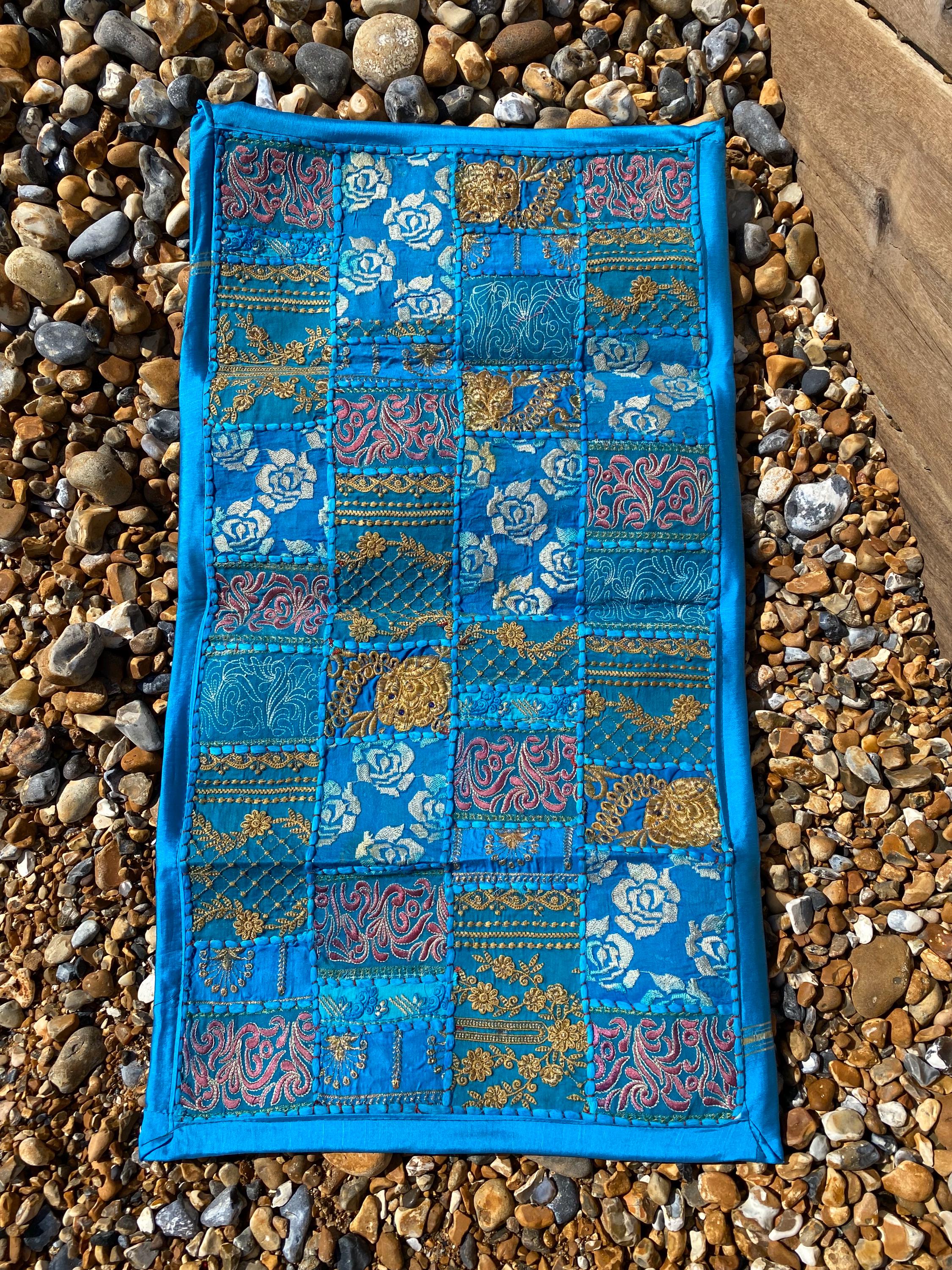 Blue Vintage Indian Patchwork Wall Hanging – craftsmanship detail