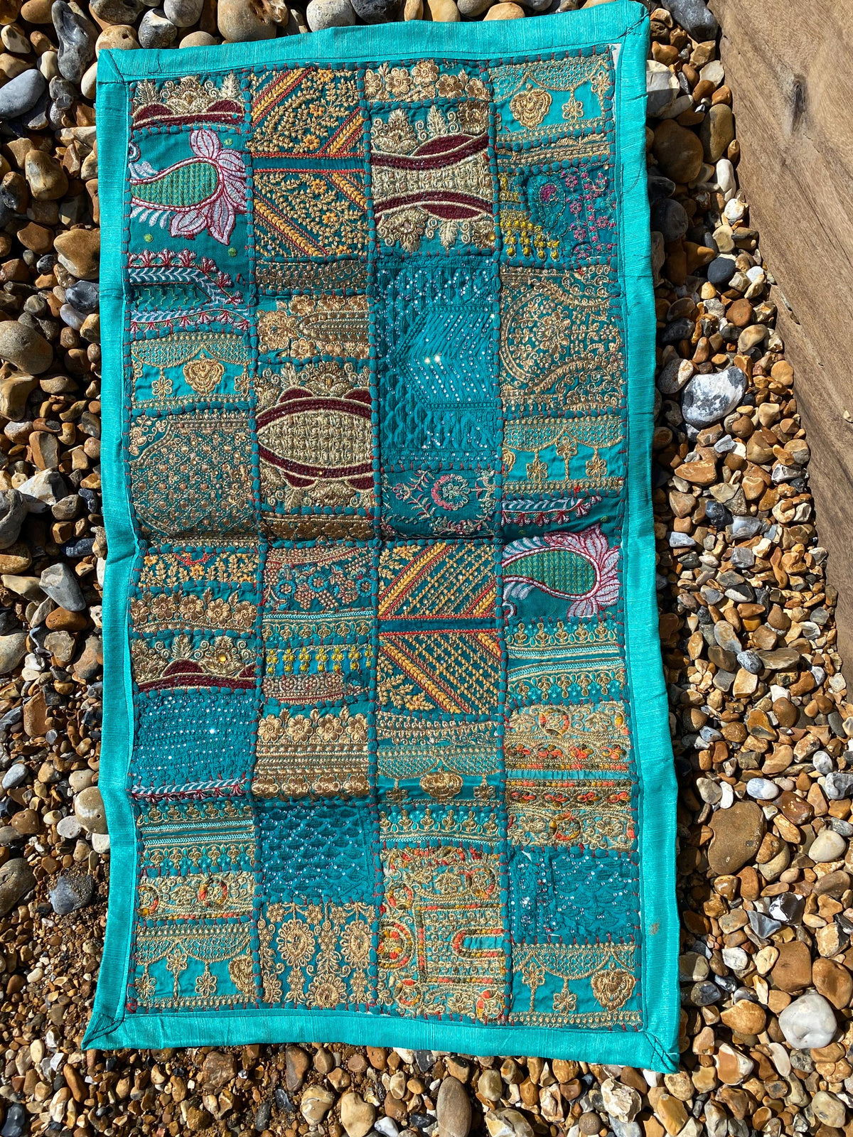 Blue Vintage Indian Patchwork Wall Hanging – close-up detail