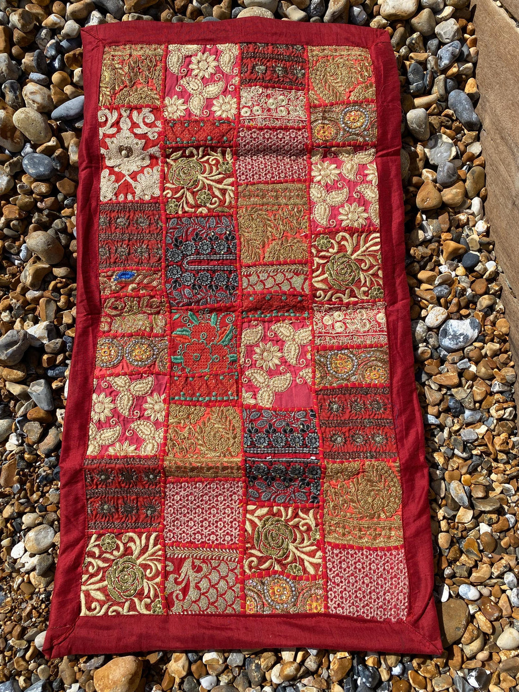 Berry Tone Vintage Indian Patchwork Wall Hanging – additional detail
