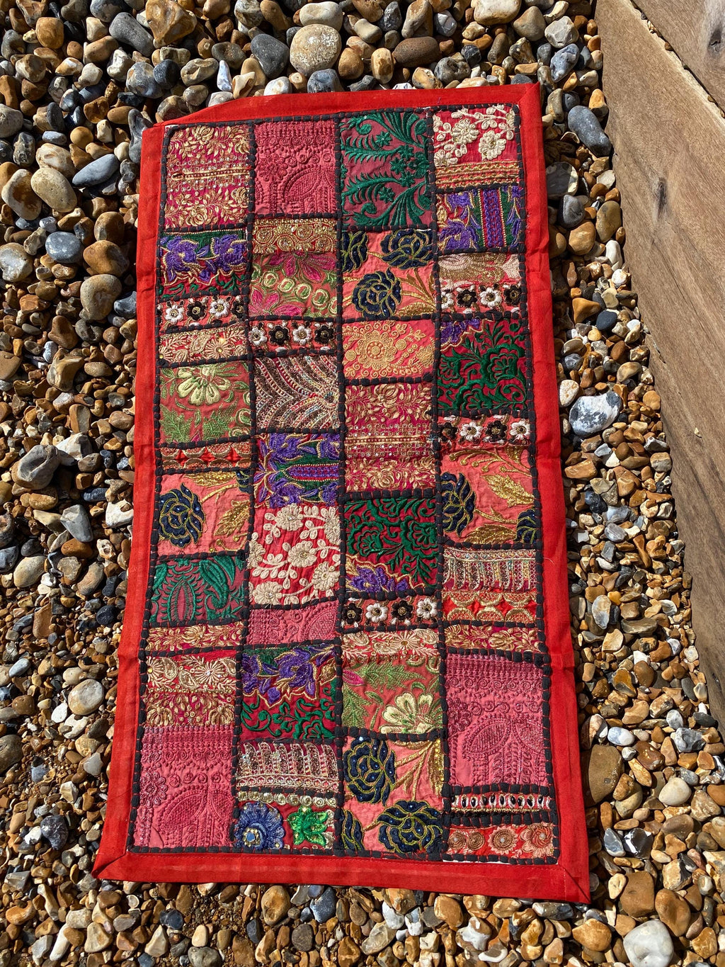 Berry Tone Vintage Indian Patchwork Wall Hanging – close-up detail