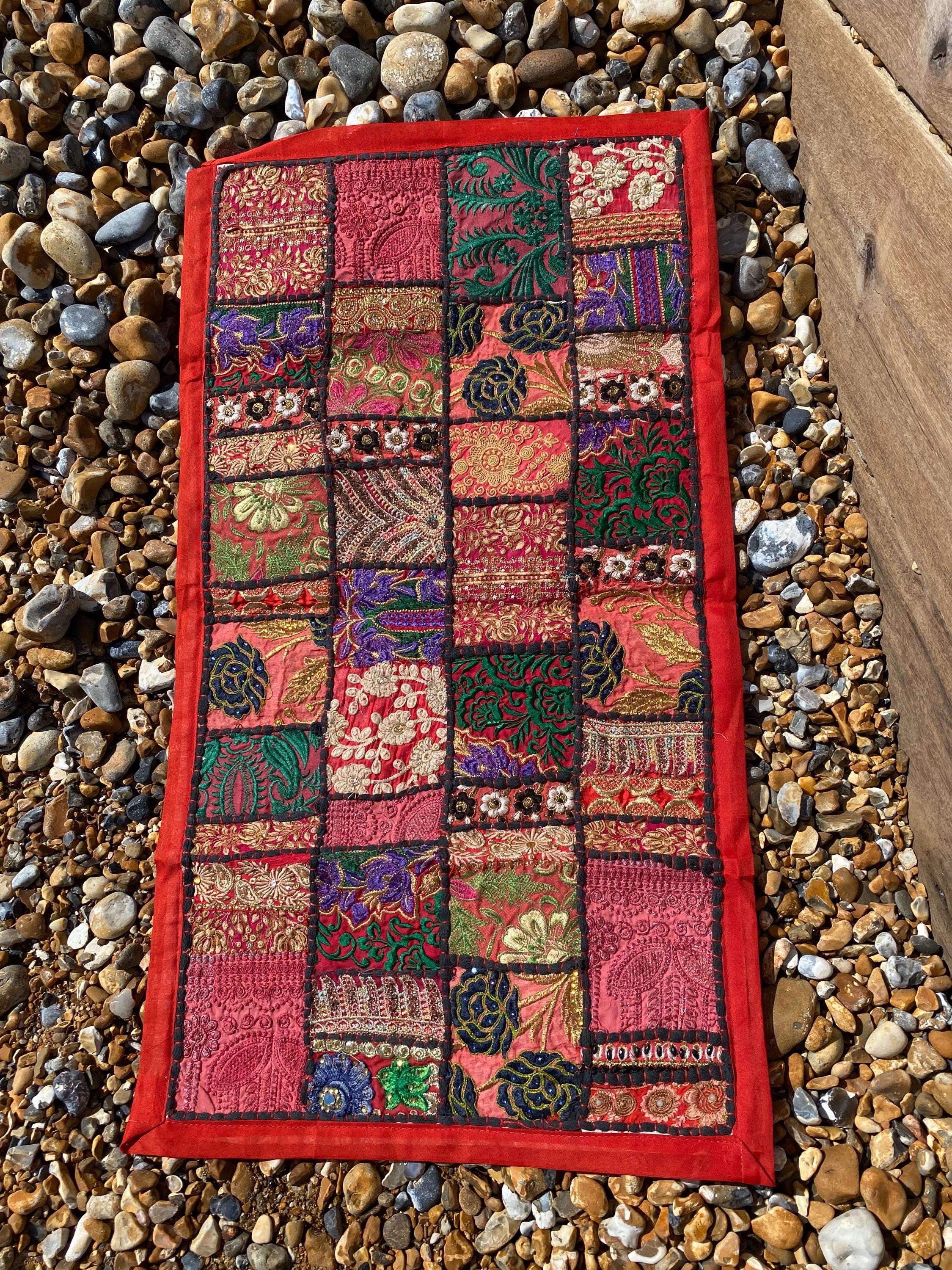 Berry Tone Vintage Indian Patchwork Wall Hanging – close-up detail
