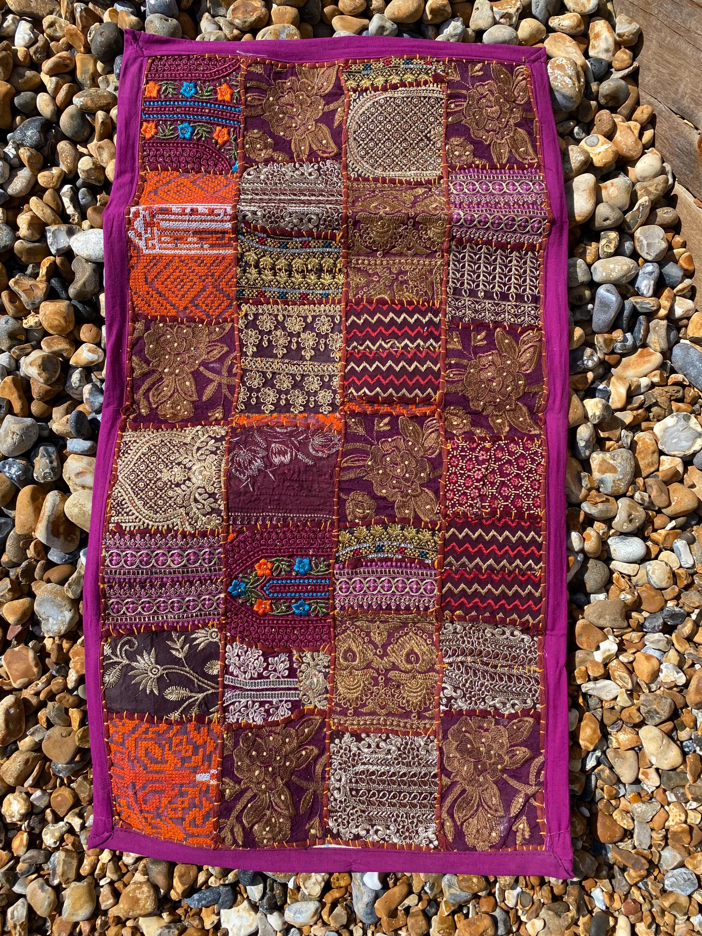 Berry Tone Vintage Indian Patchwork Wall Hanging – final product view