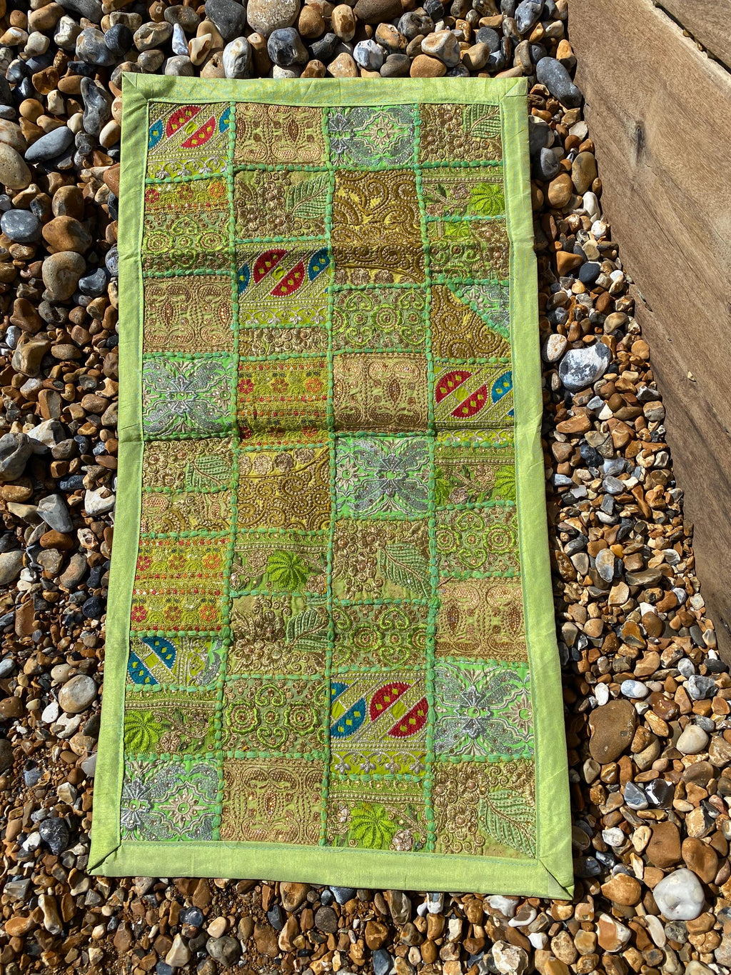Earth Tone Vintage Indian Patchwork Wall Hanging – craftsmanship detail