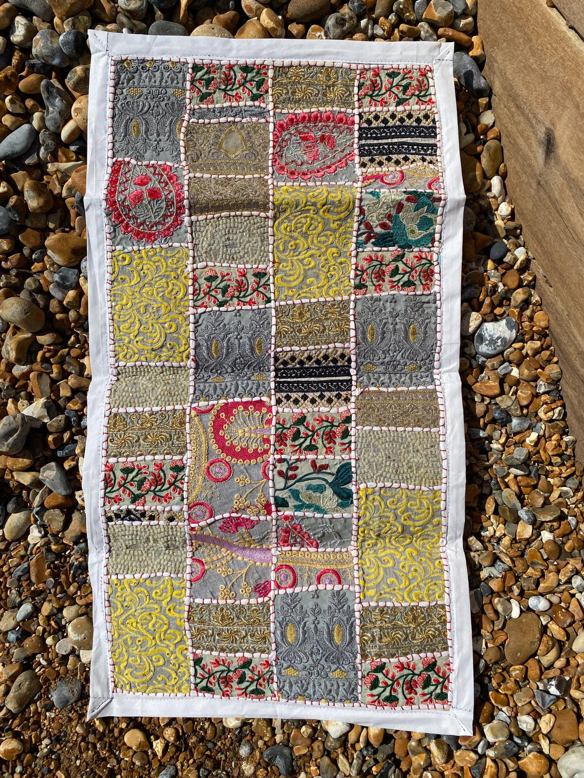 Neutral Vintage Indian Patchwork Wall Hanging – alternate product view