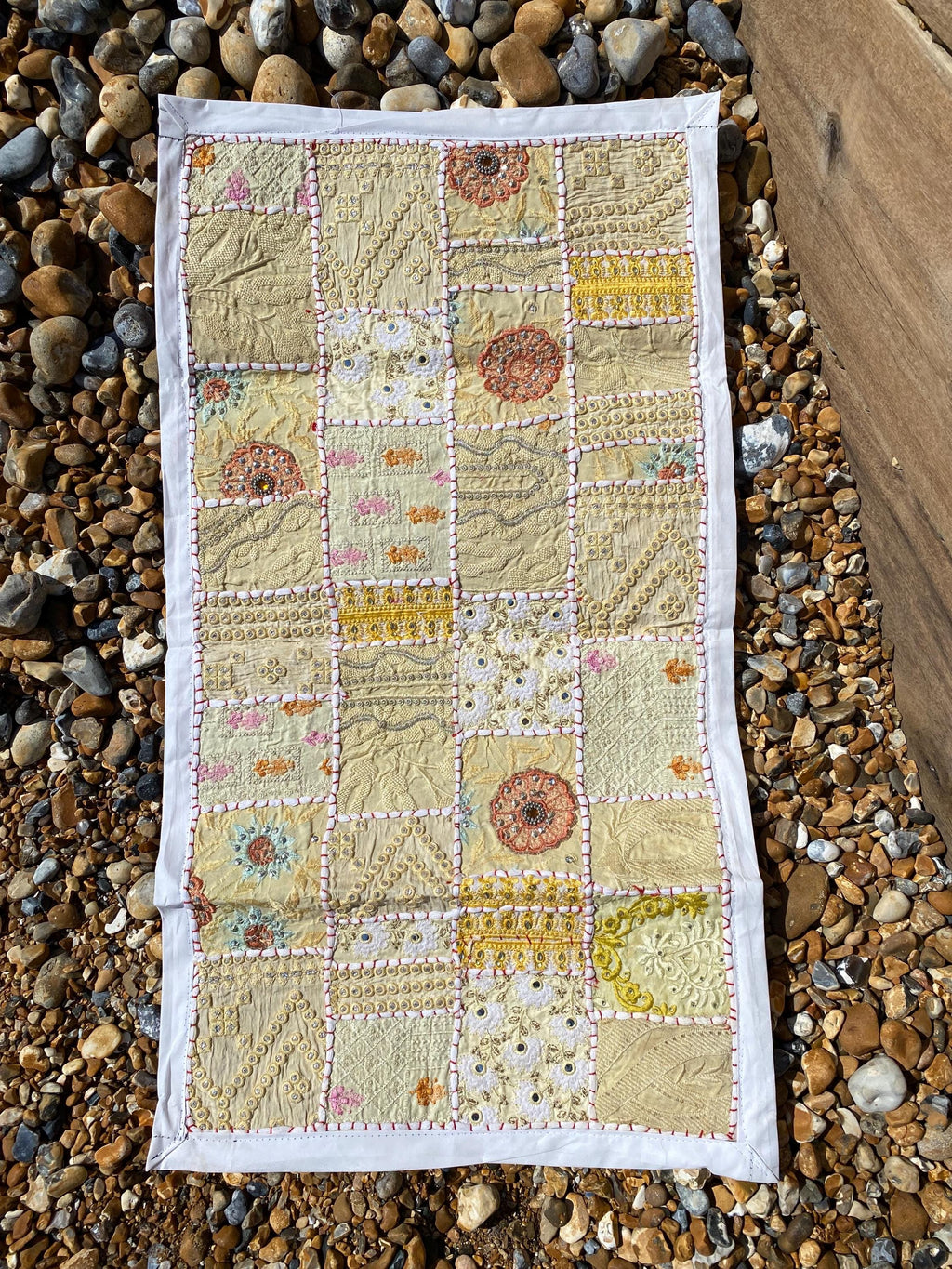 Neutral Vintage Indian Patchwork Wall Hanging – craftsmanship detail