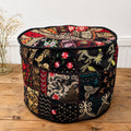 Vibrant Black Vintage Indian Patchwork Pouffe – main product view