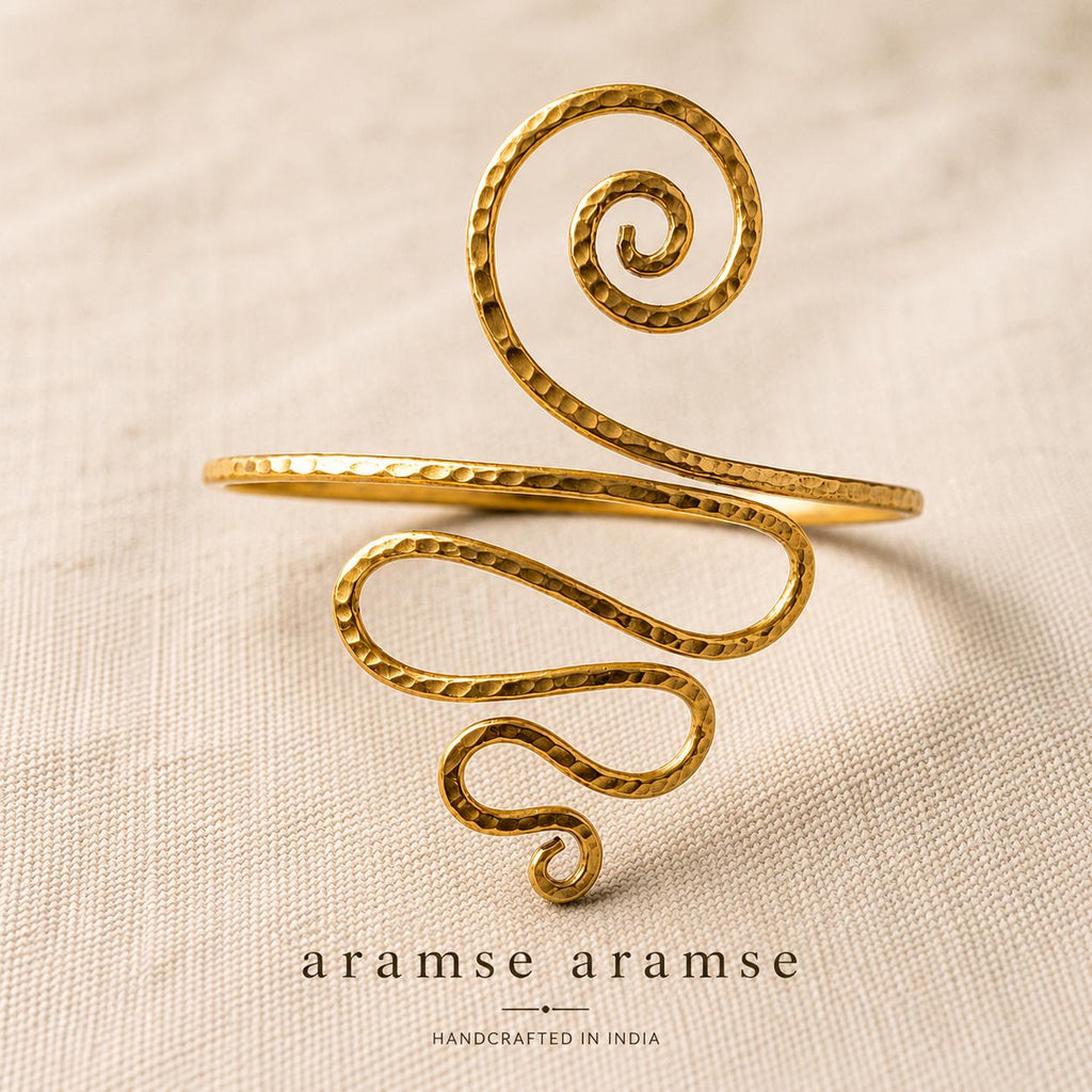 Handmade Solid Brass Spiral Upper Arm Cuff – alternate product view