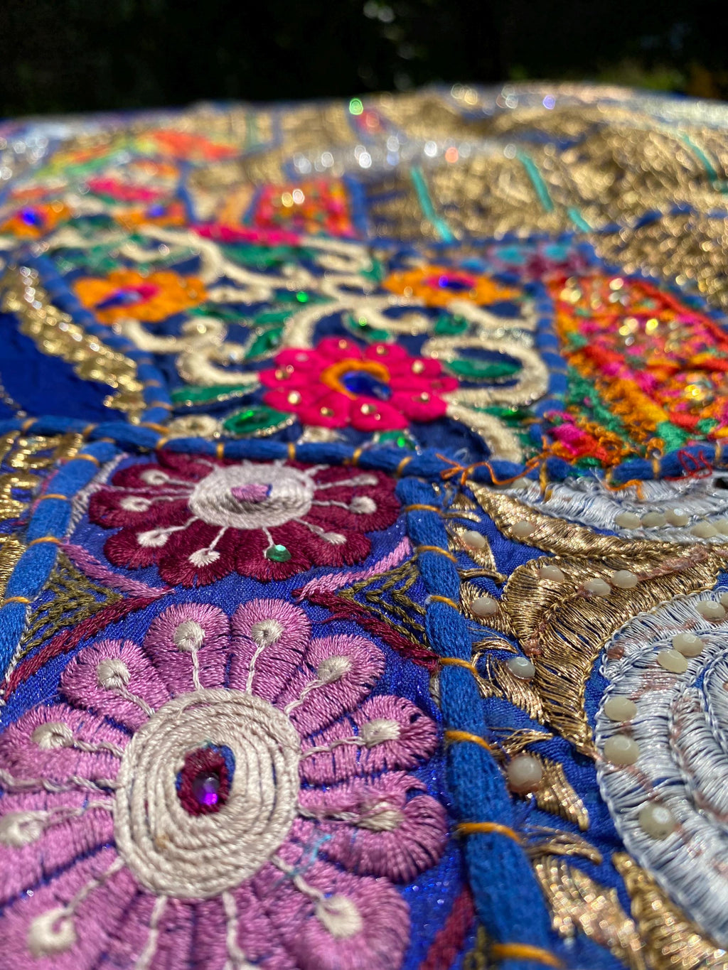 Midnight Maharaja Blue and Gold Wall Hanging – craftsmanship detail