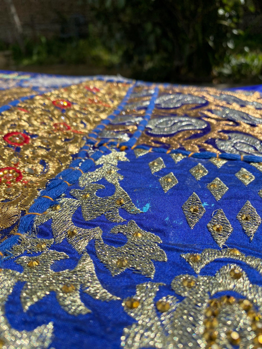 Midnight Maharaja Blue and Gold Wall Hanging – scale and detail view