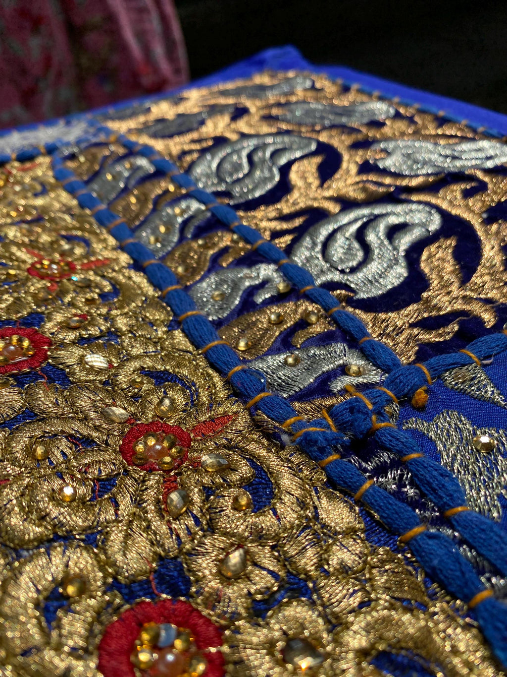 Midnight Maharaja Blue and Gold Wall Hanging – texture and finish detail