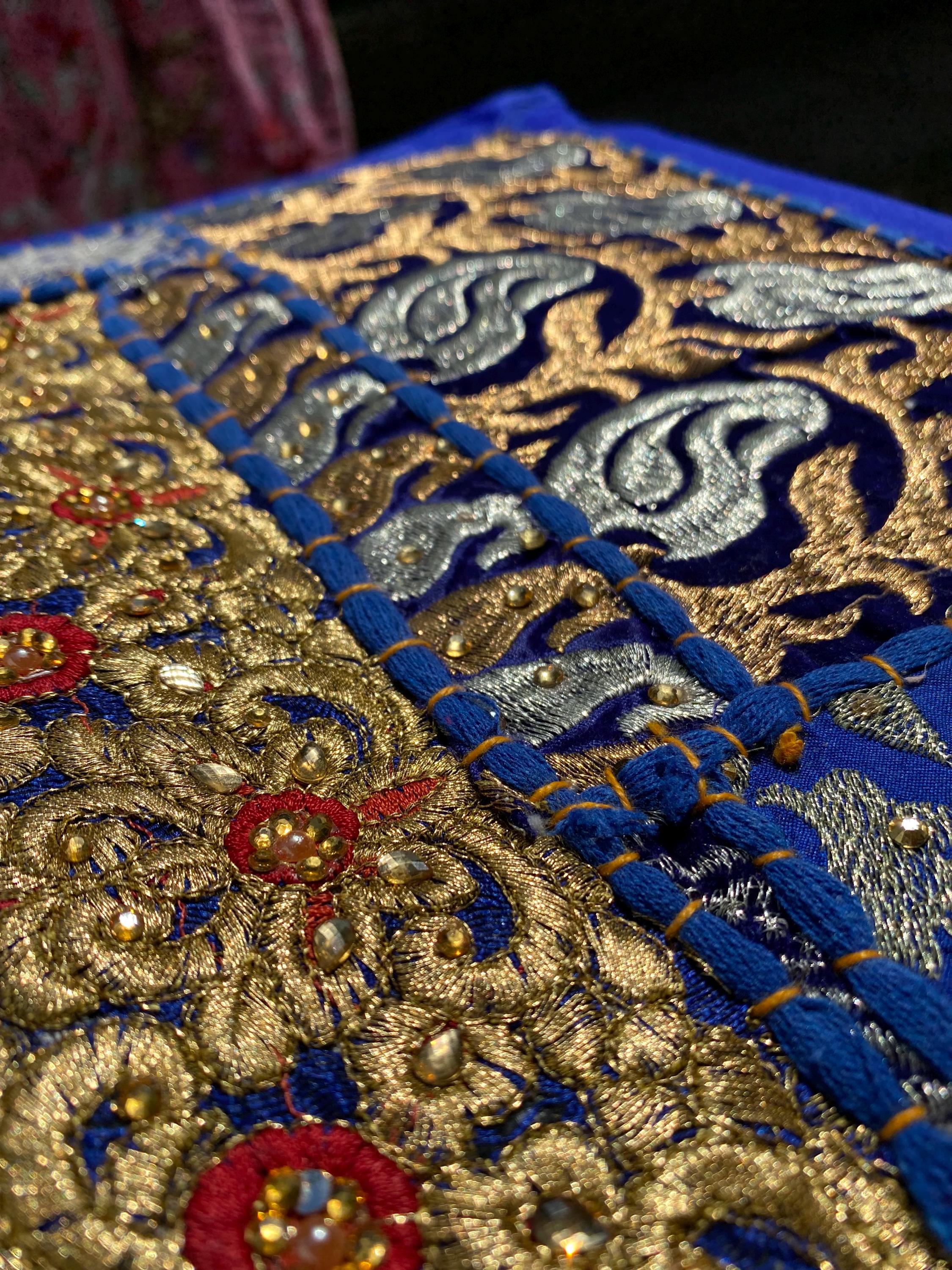 Midnight Maharaja Blue and Gold Wall Hanging – texture and finish detail