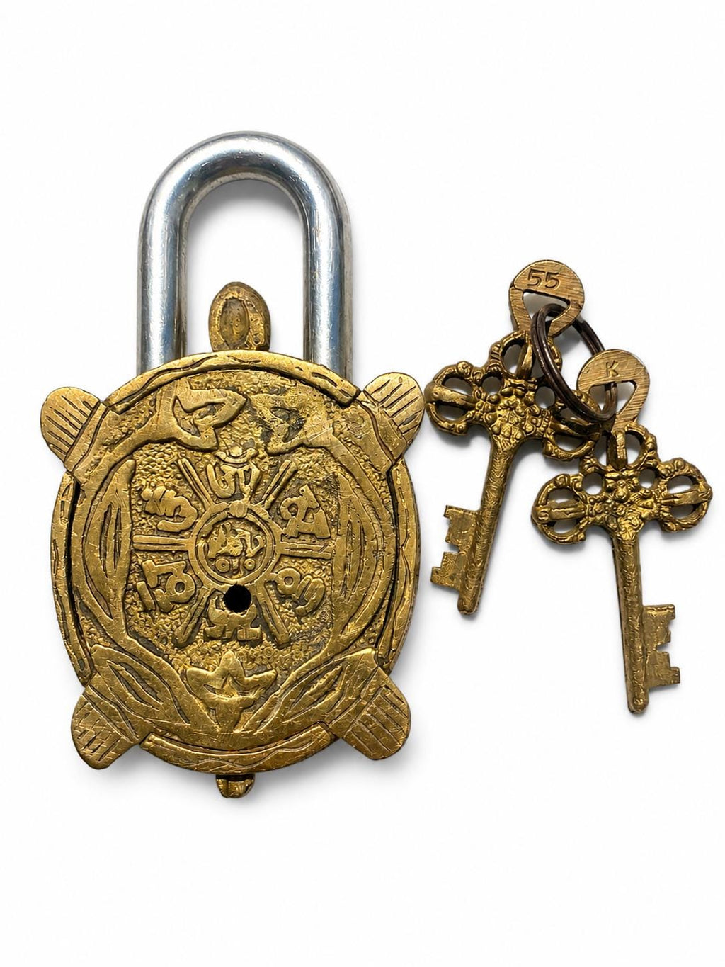 Vintage Brass Turtle Padlock with Keys – additional detail