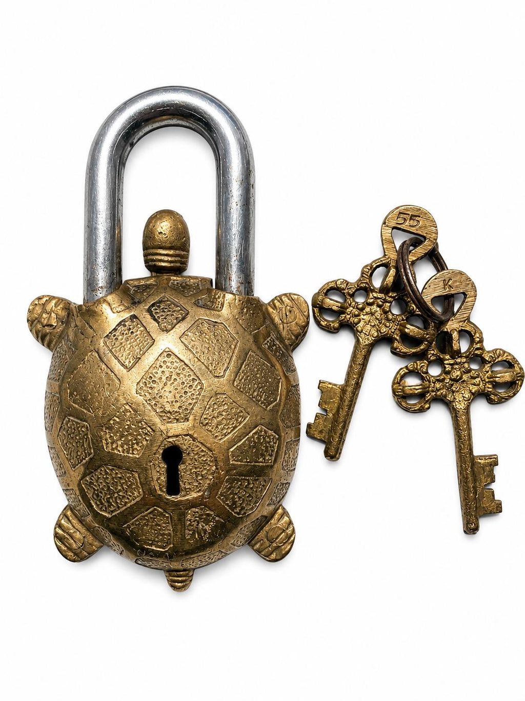 Vintage Brass Turtle Padlock with Keys – alternate product view