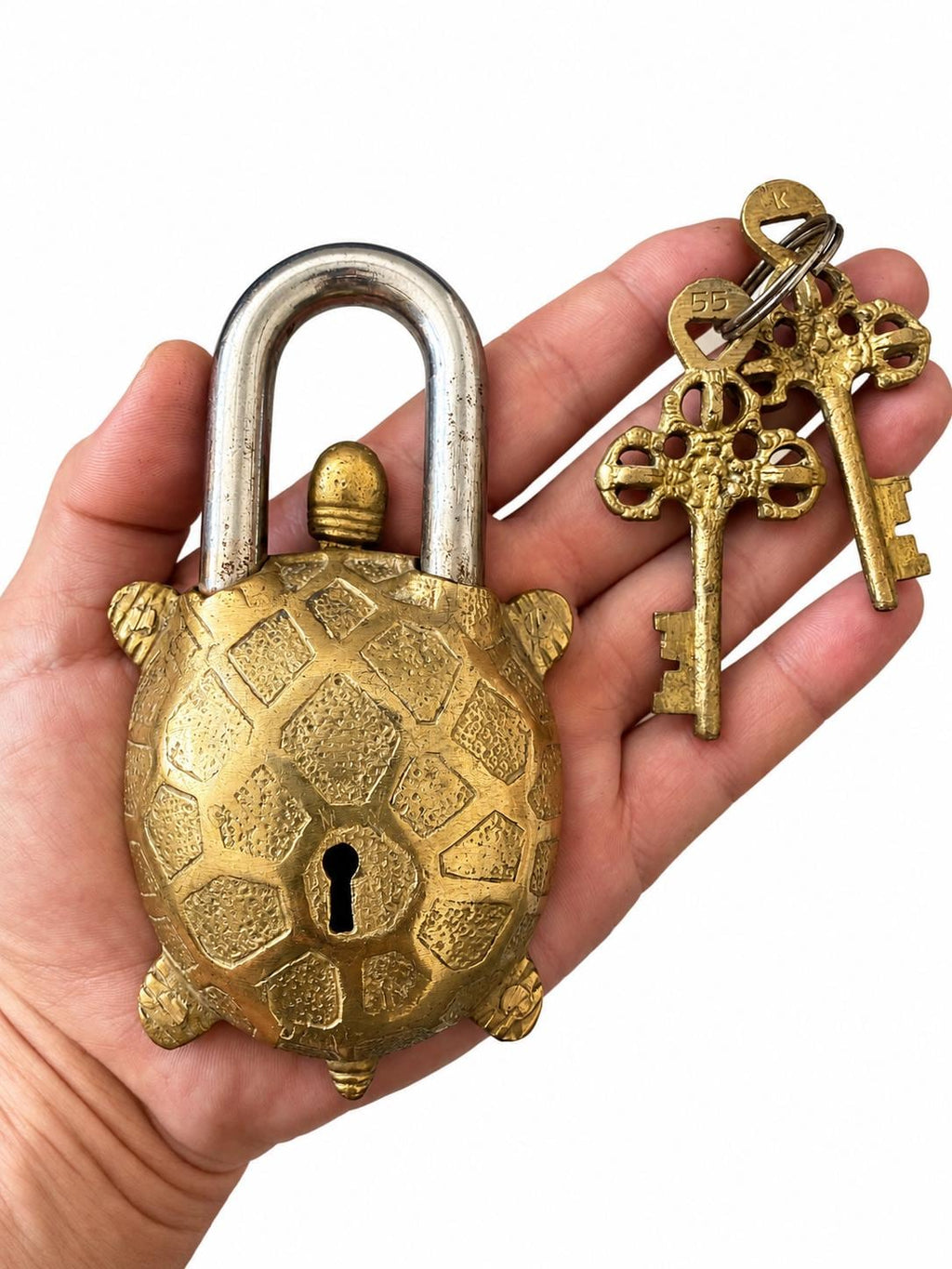 Vintage Brass Turtle Padlock with Keys – main product view