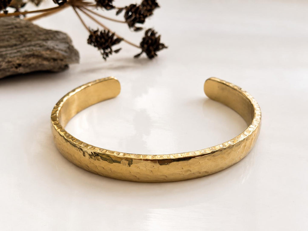 Men's Heavy Hammered Brass Cuff Bracelet – alternate product view
