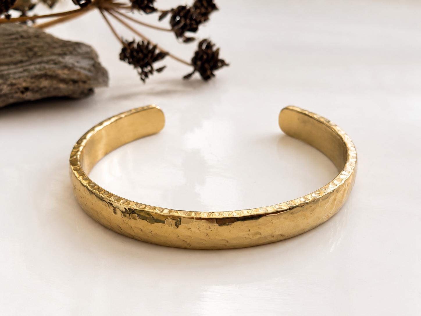 Men's Heavy Hammered Brass Cuff Bracelet – alternate product view