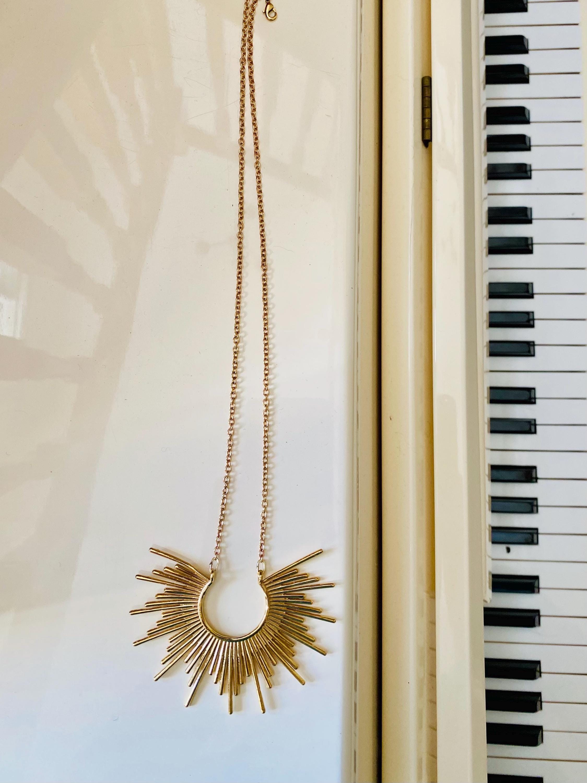 Handmade Solid Brass Sunburst Necklace – close-up detail