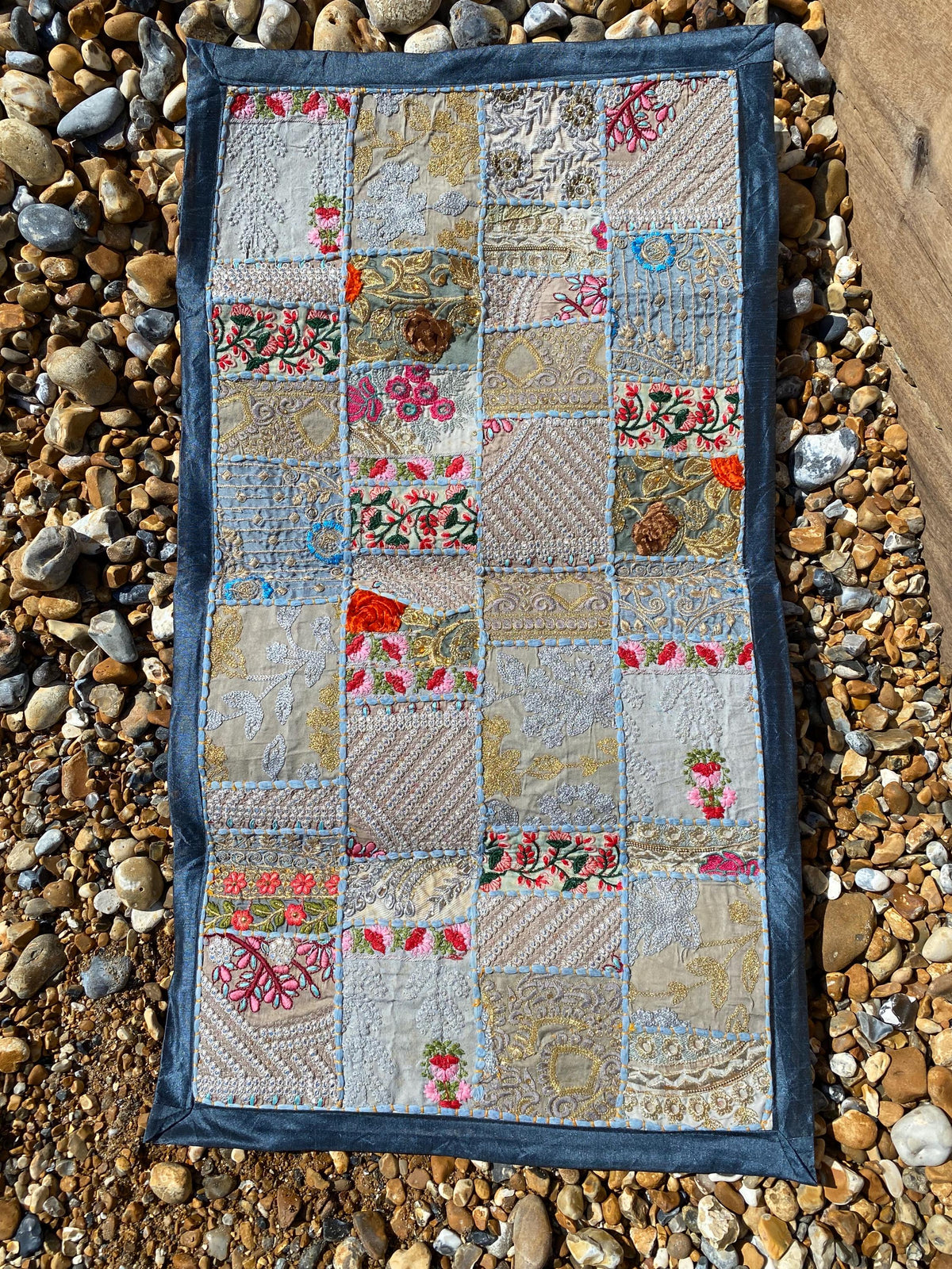 Blue Vintage Indian Patchwork Wall Hanging – alternate product view