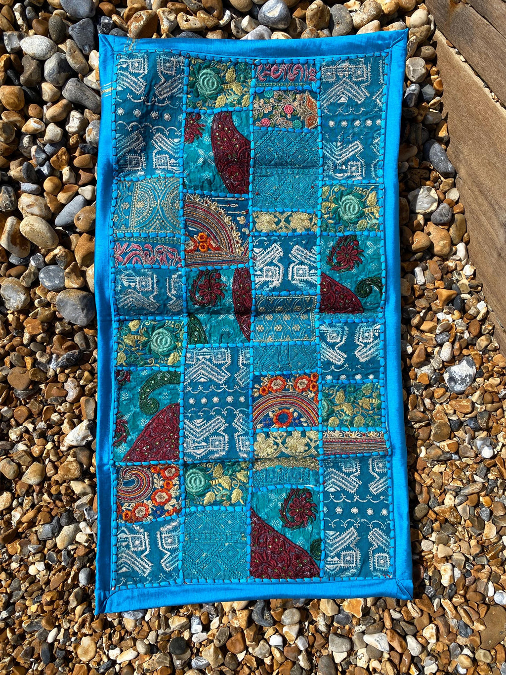 Blue Vintage Indian Patchwork Wall Hanging – final product view