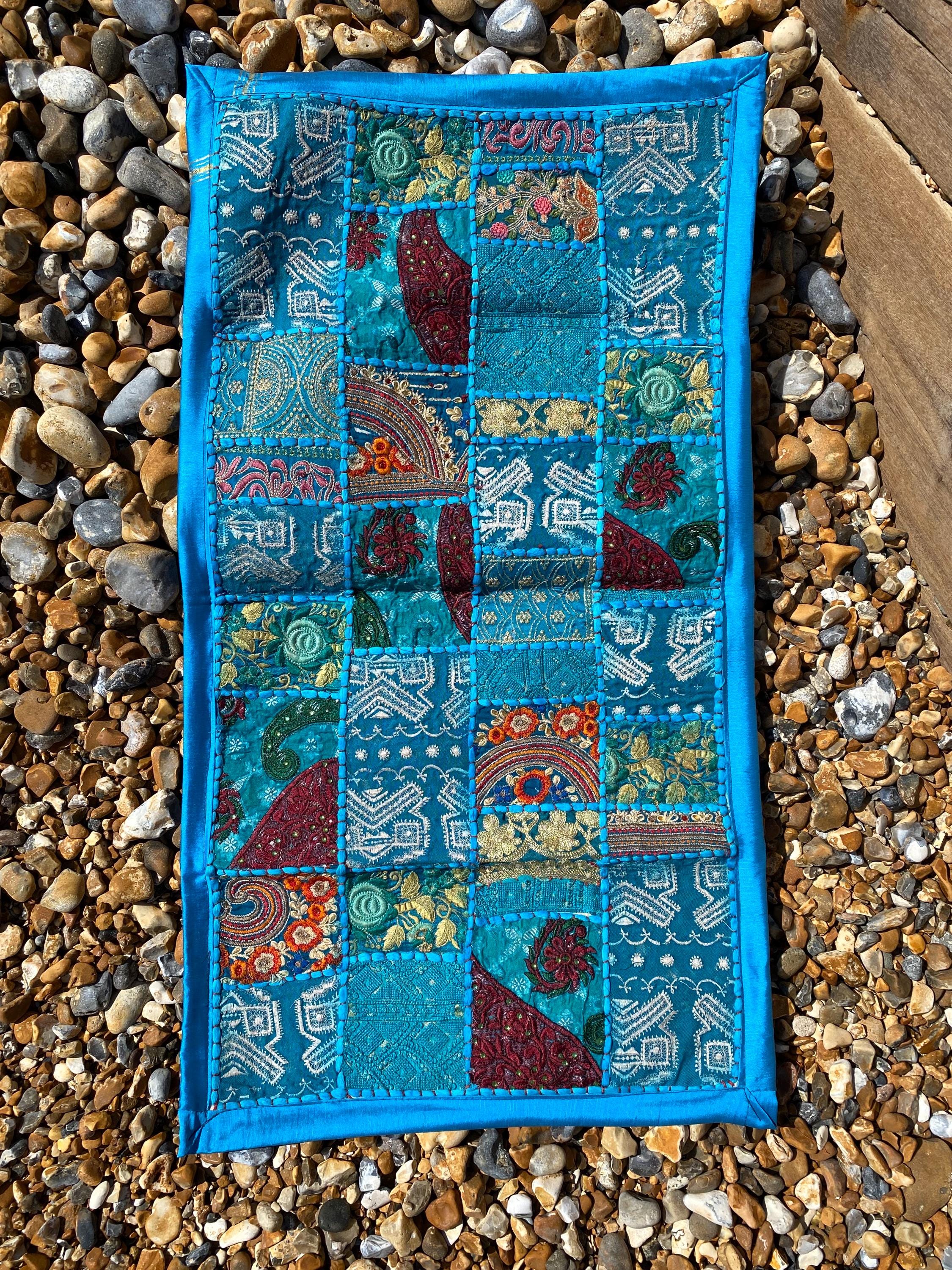 Blue Vintage Indian Patchwork Wall Hanging – final product view