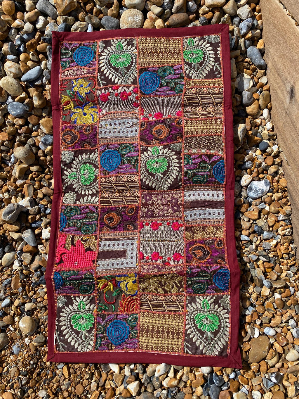 Berry Tone Vintage Indian Patchwork Wall Hanging – additional product view