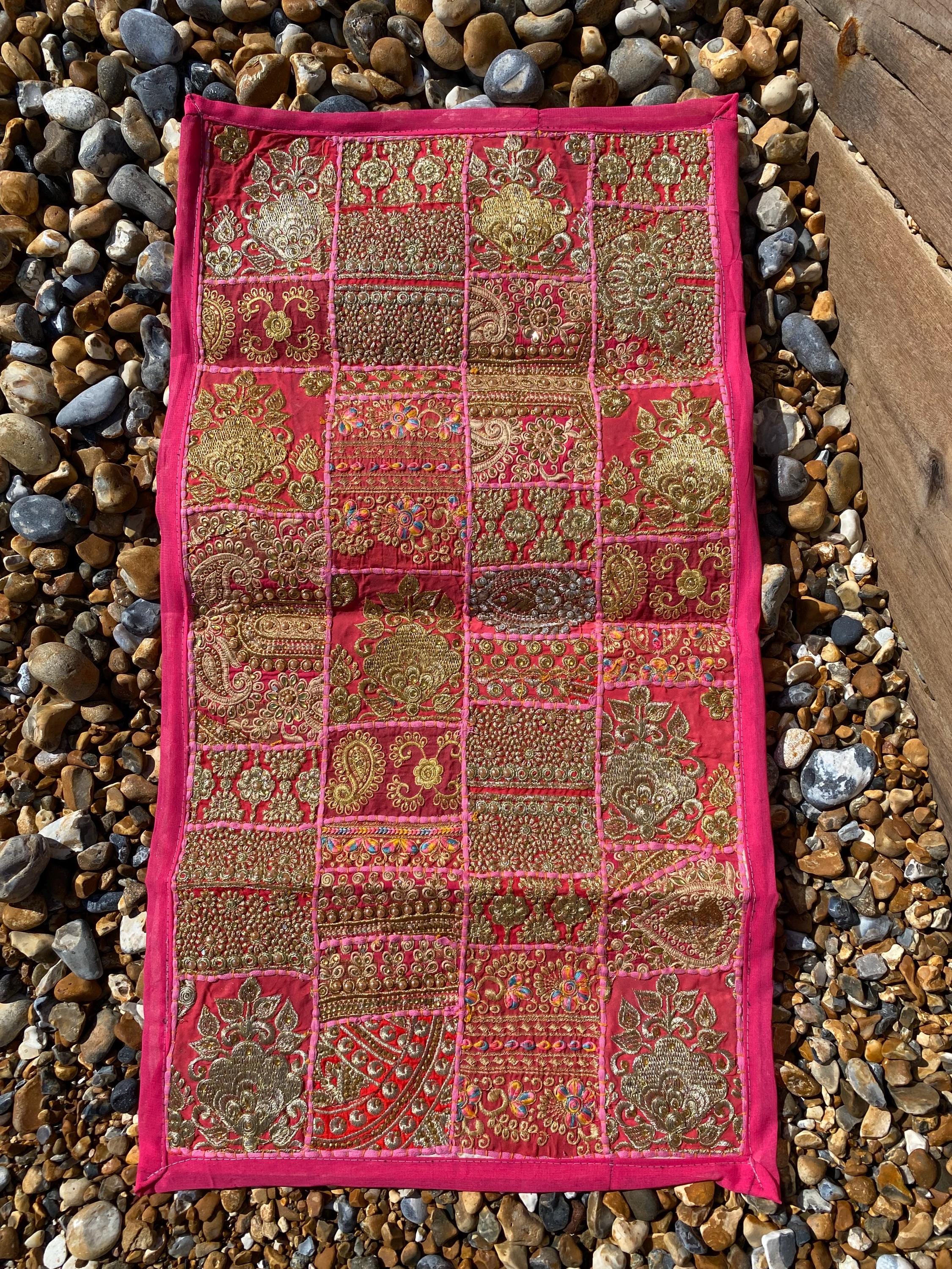 Berry Tone Vintage Indian Patchwork Wall Hanging – craftsmanship detail