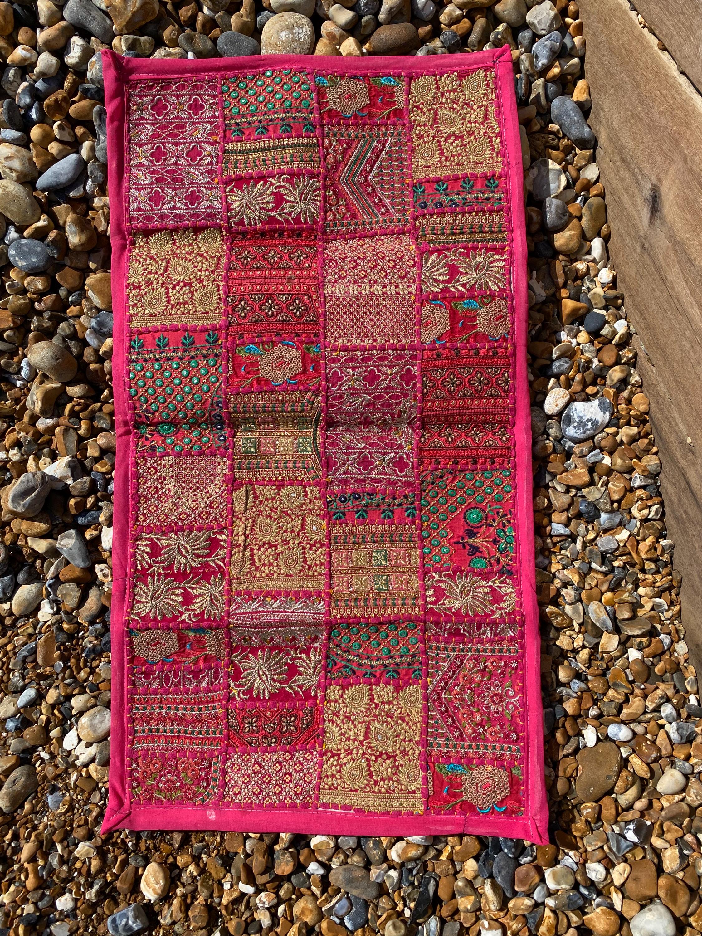 Berry Tone Vintage Indian Patchwork Wall Hanging – texture and finish detail