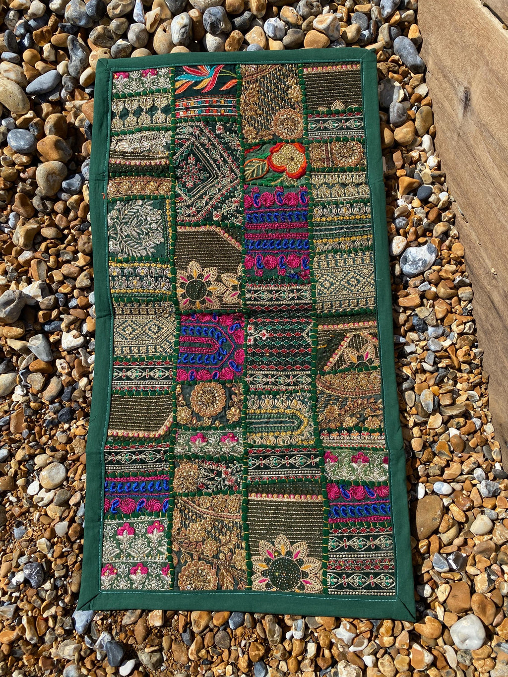 Earth Tone Vintage Indian Patchwork Wall Hanging – additional detail
