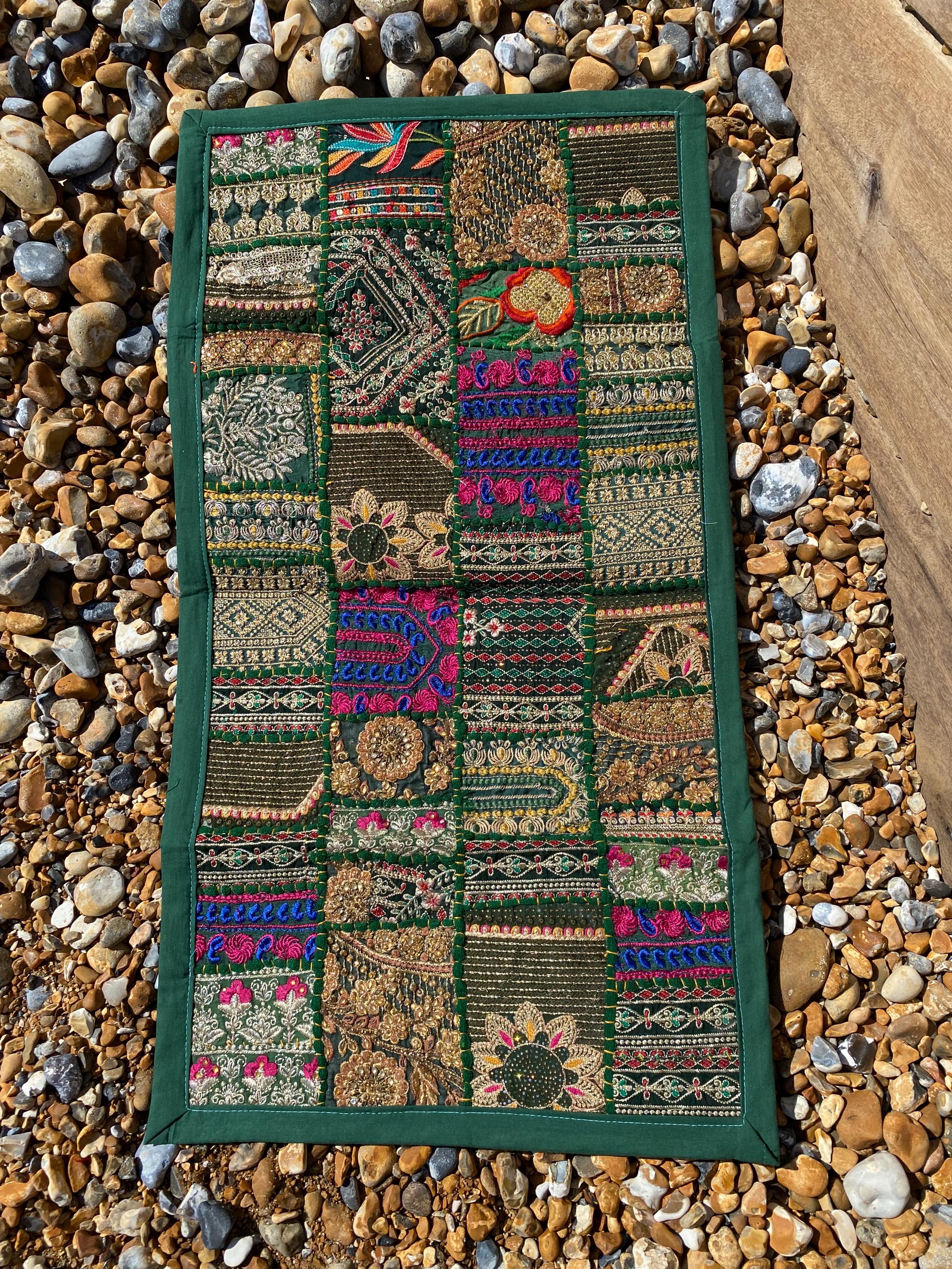 Earth Tone Vintage Indian Patchwork Wall Hanging – additional detail