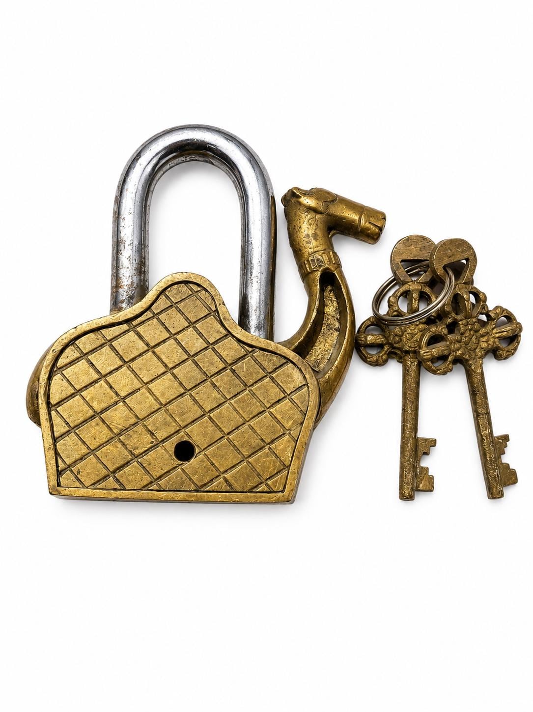 Vintage Brass Camel Padlock with Keys – close-up detail