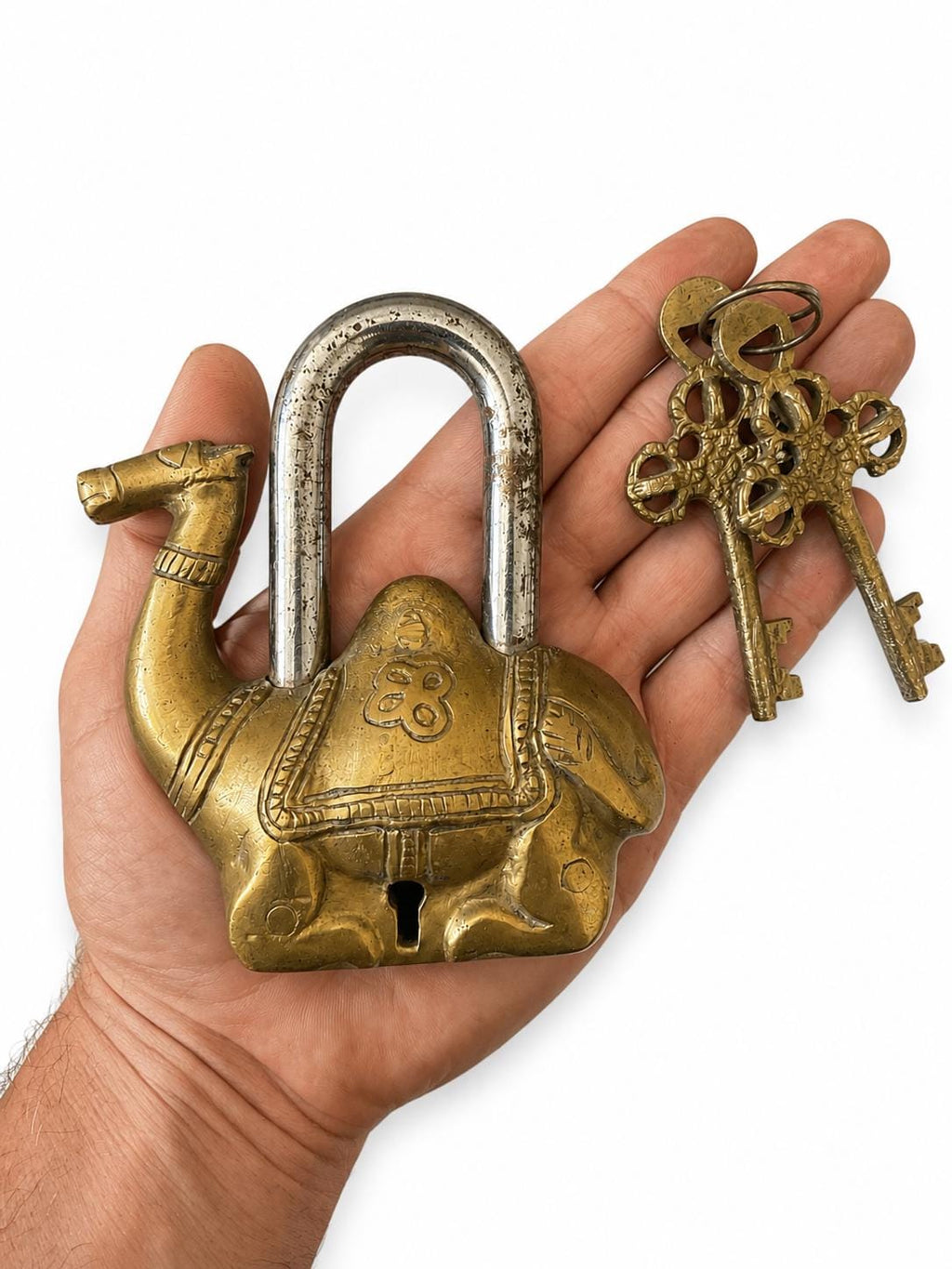 Vintage Brass Camel Padlock with Keys – main product view