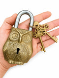 Vintage Brass Owl Padlock with Keys – main product view